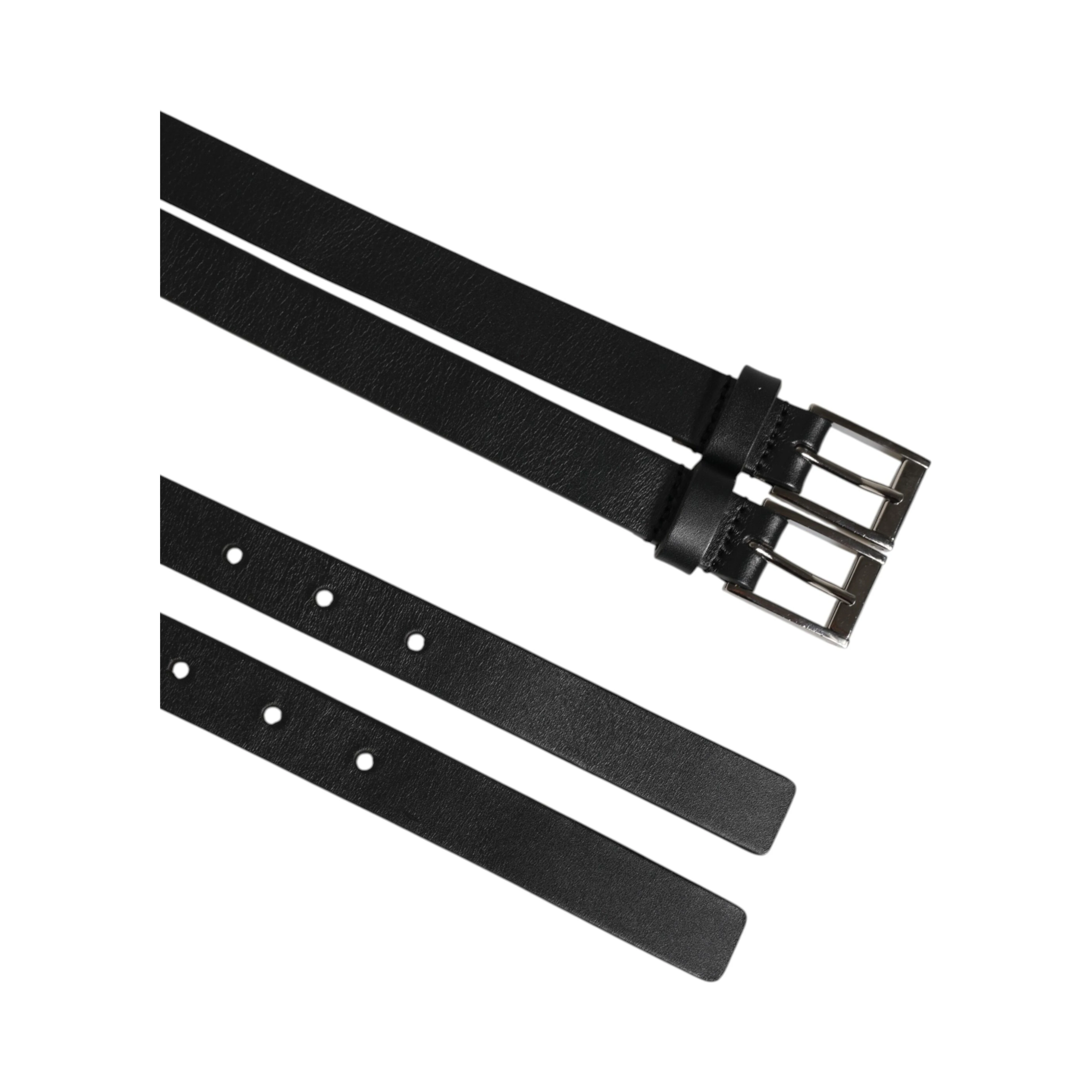 Black Double Strap Leather Silver Buckle Belt