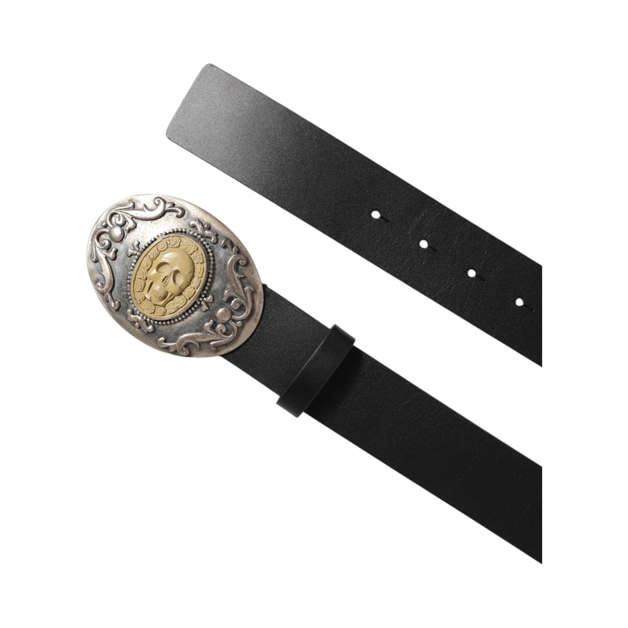 Black Leather Ornate Metal Buckle Men Belt