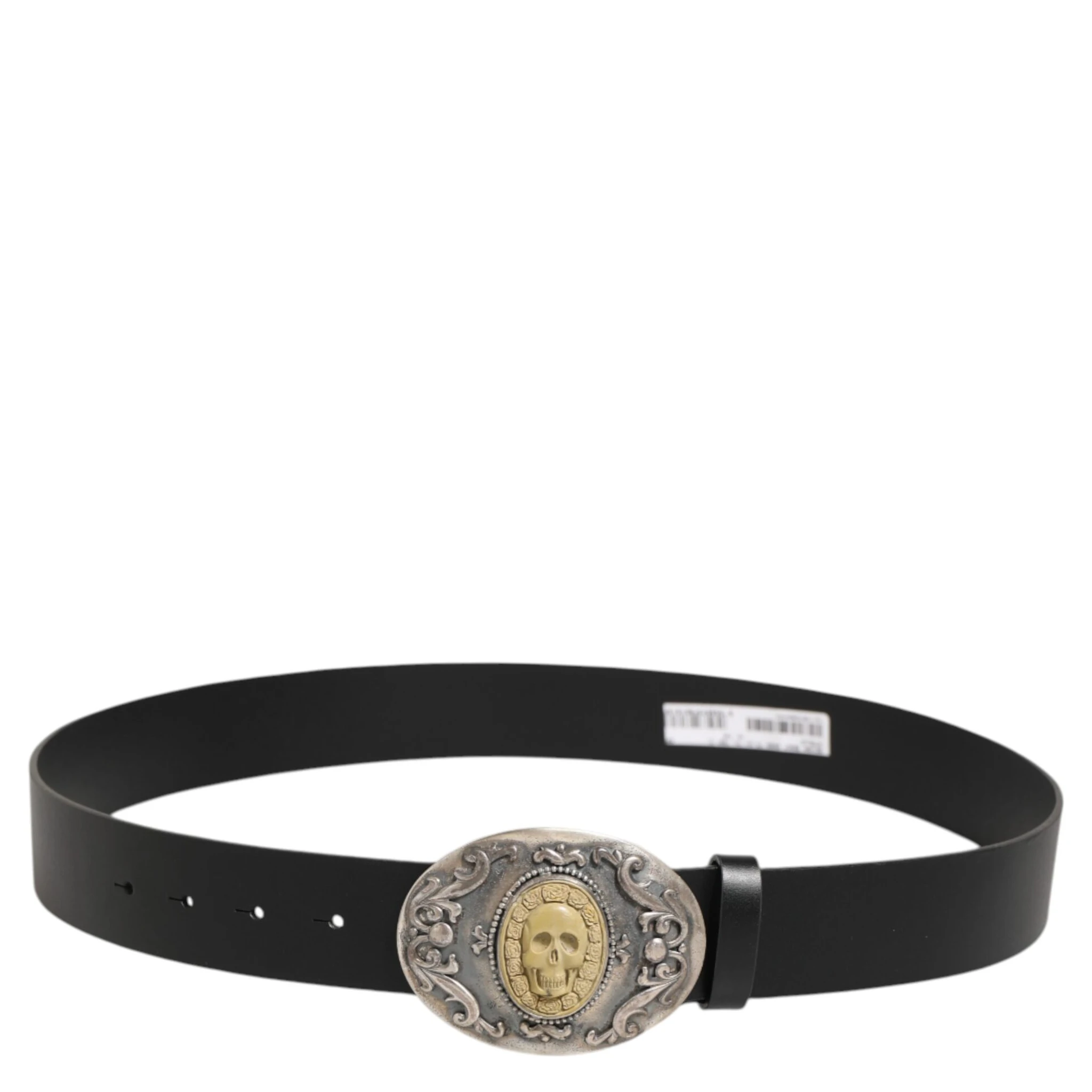 Black Leather Ornate Metal Buckle Men Belt