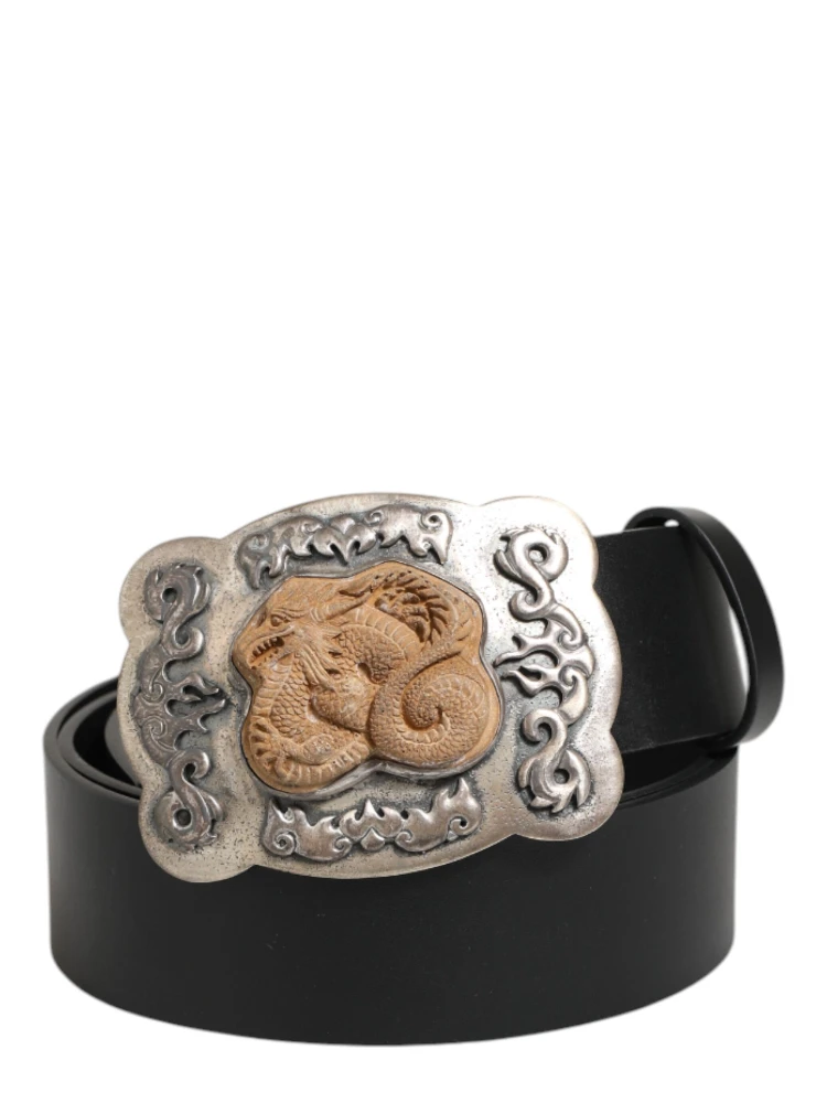 Black Leather Gothic Dragon Metal Buckle Belt alternative