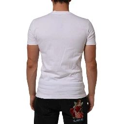 White Cotton Logo Print Crew Neck Men T-shirt