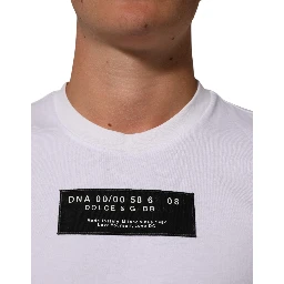 White Cotton Logo Print Crew Neck Men T-shirt