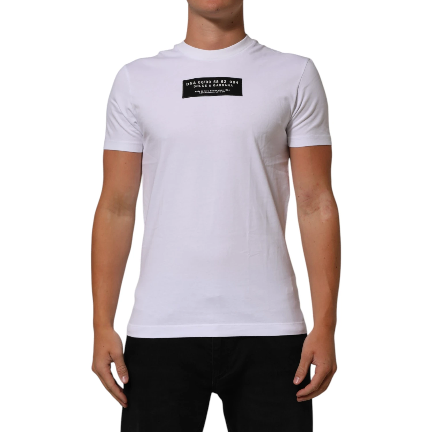 White Cotton Logo Print Crew Neck Men T-shirt