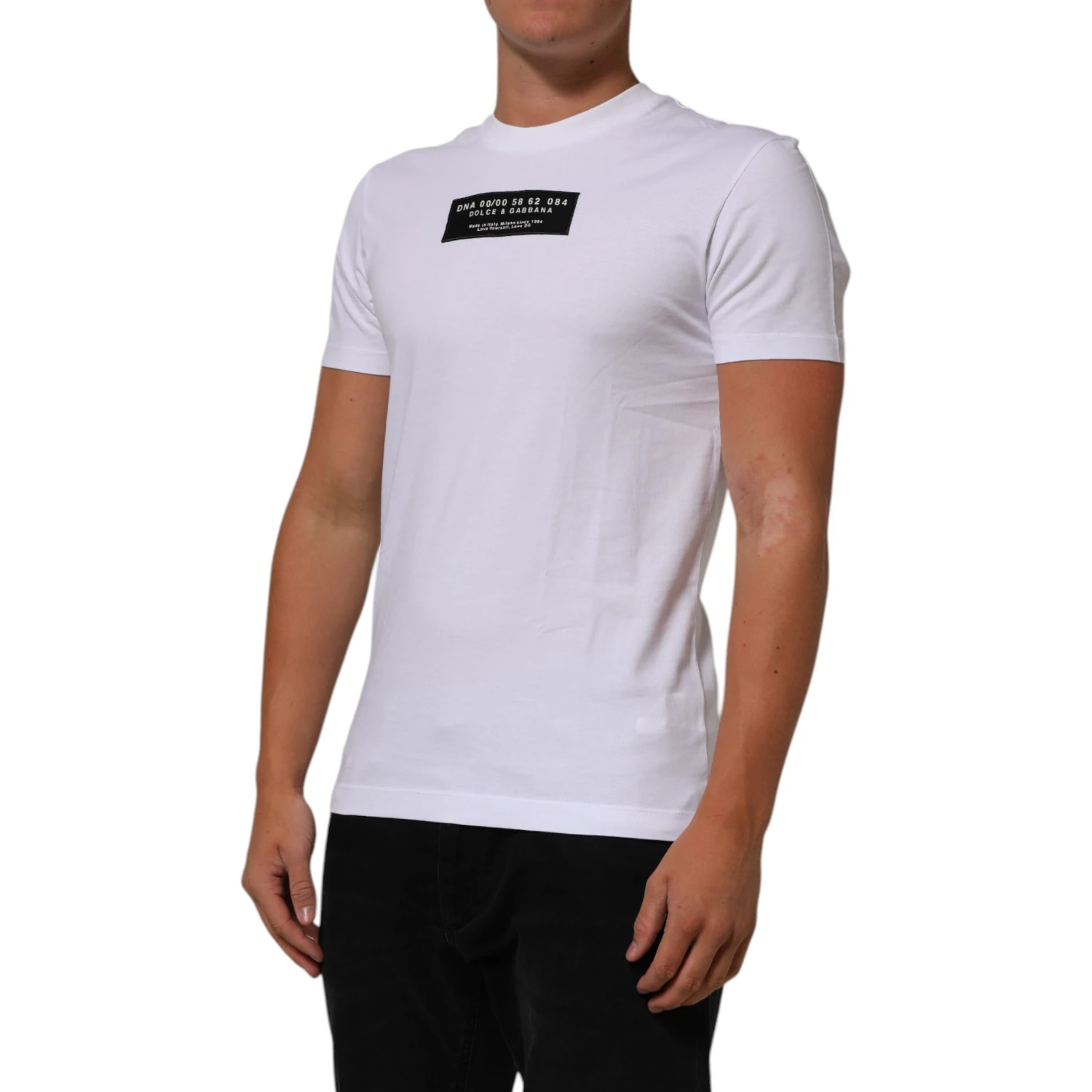 White Cotton Logo Print Crew Neck Men T-shirt