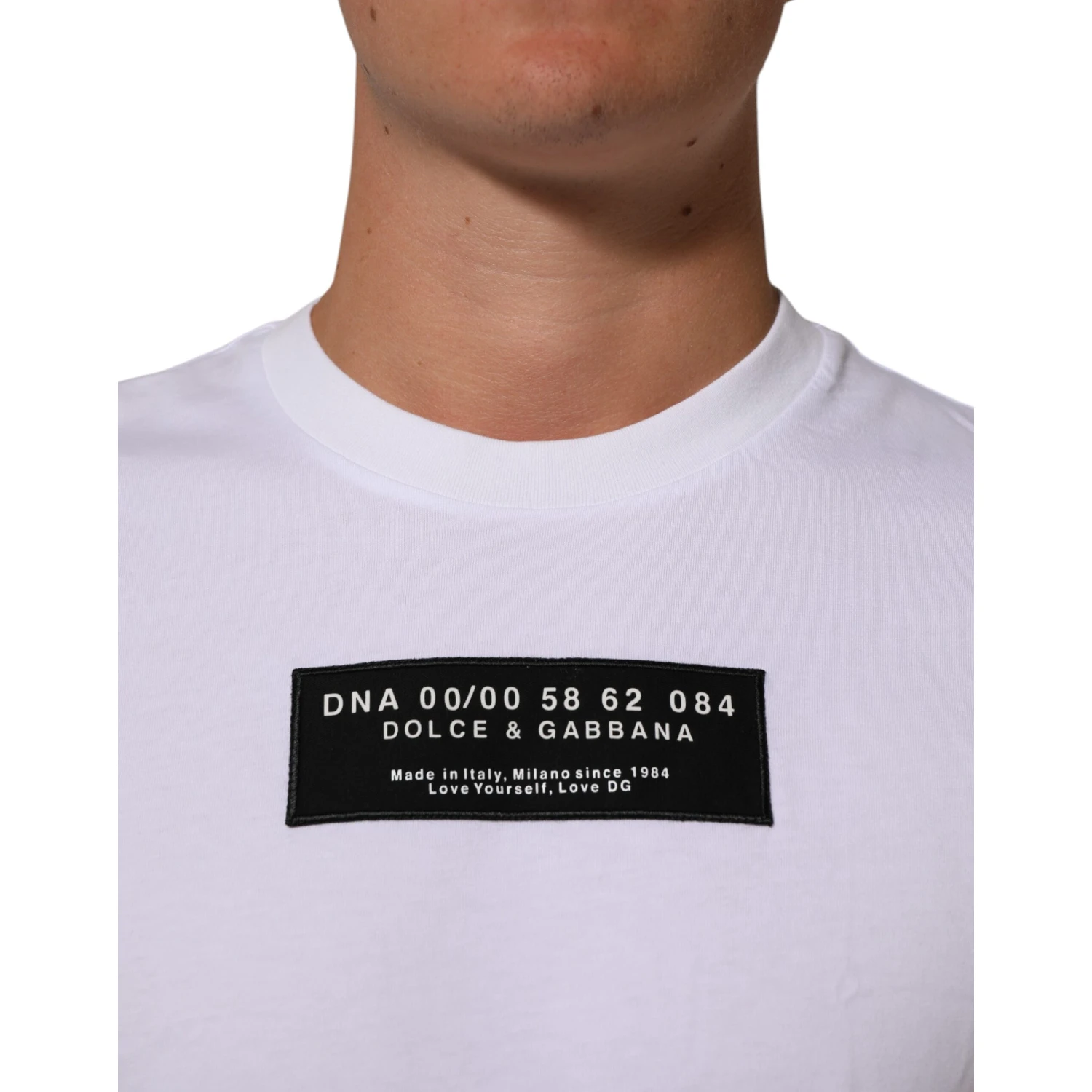 White Cotton Logo Print Crew Neck Men T-shirt