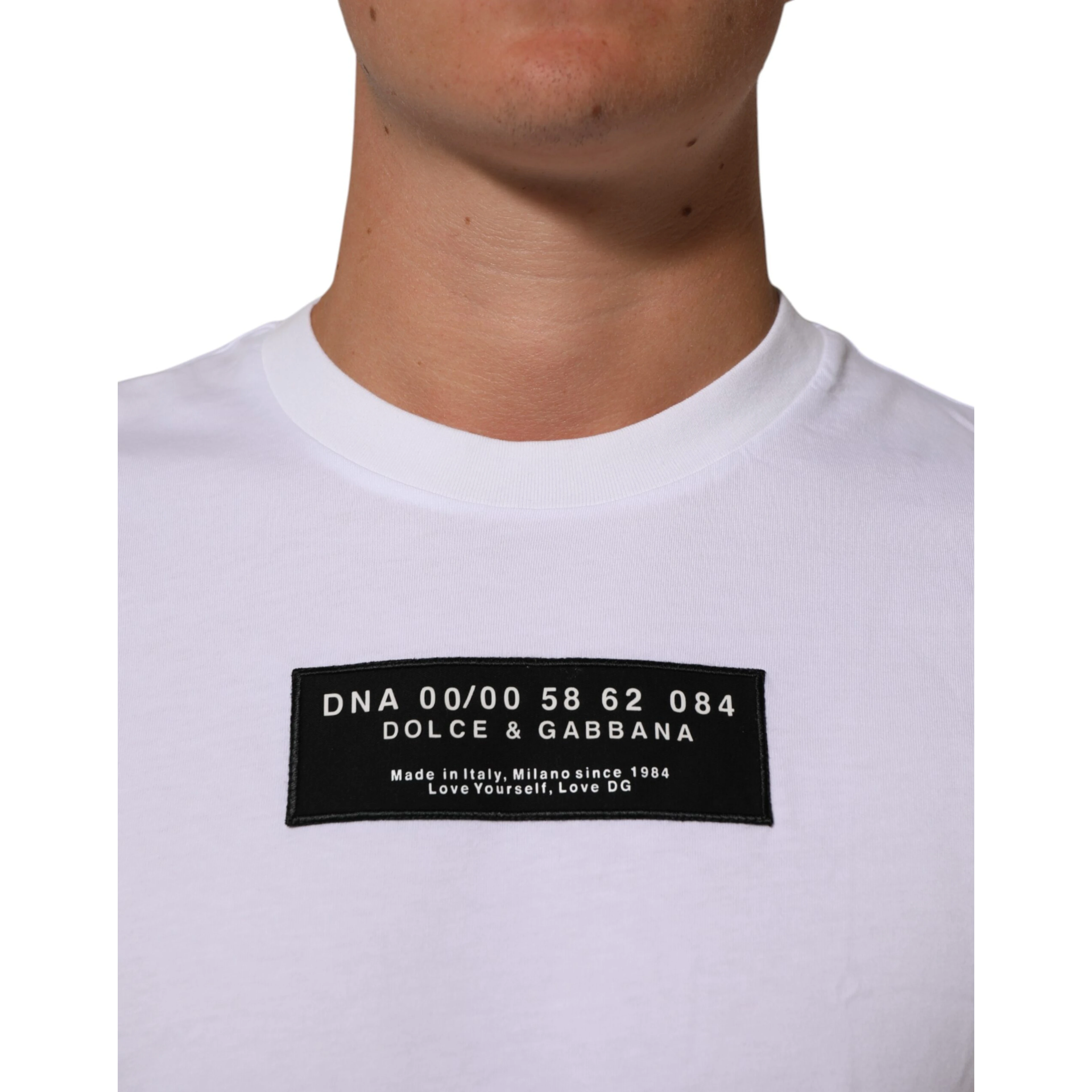 White Cotton Logo Print Crew Neck Men T-shirt