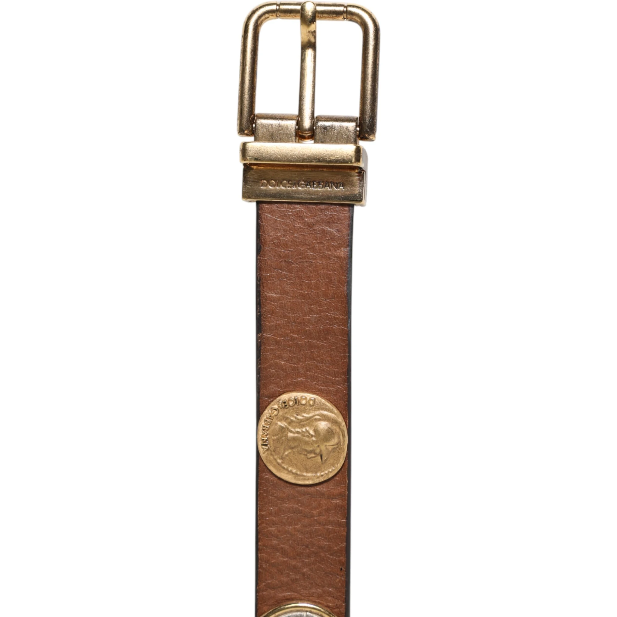 Brown Leather Gold Silver Coin Buckle Belt