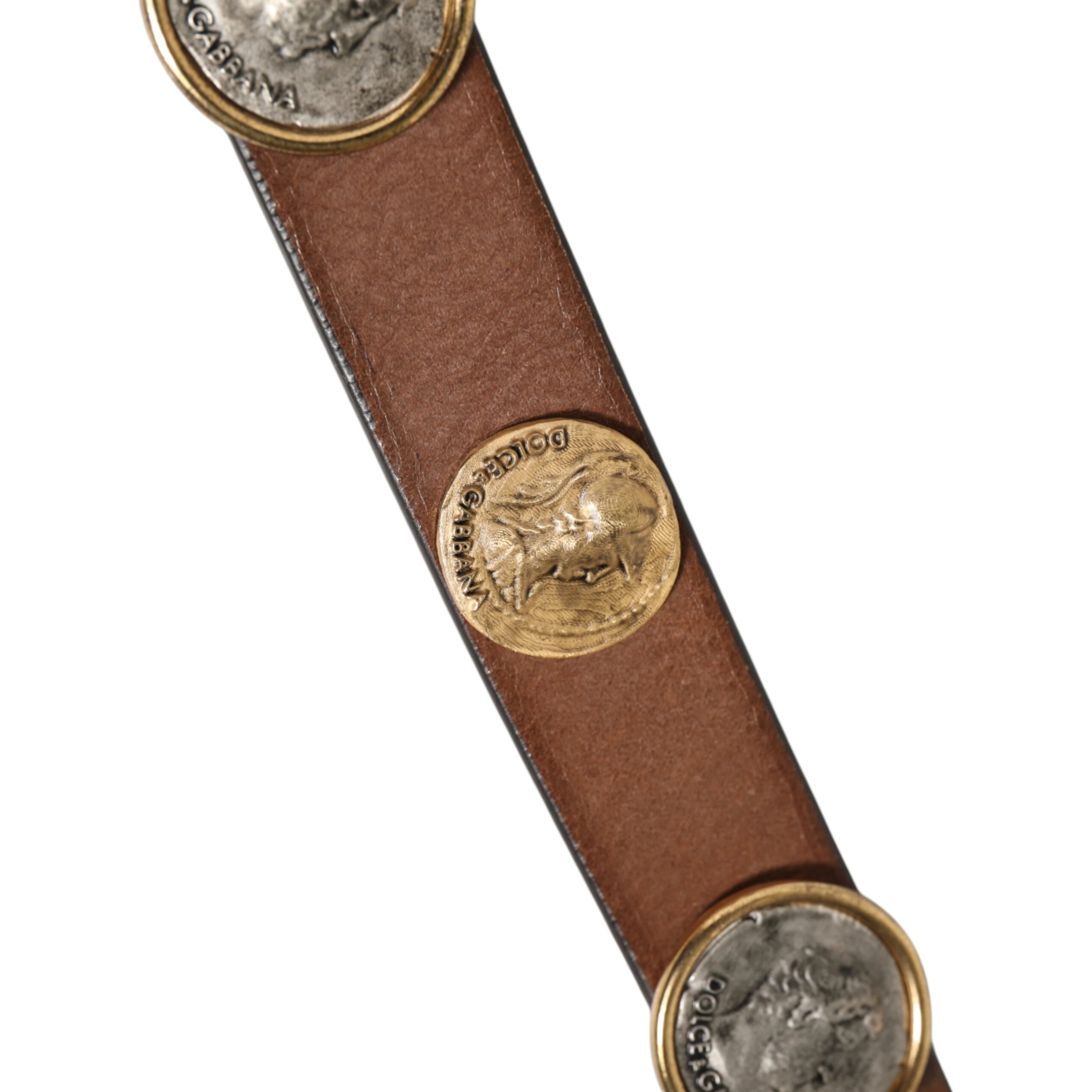 Brown Leather Gold Silver Coin Buckle Belt