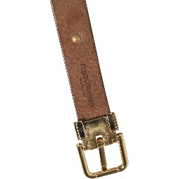 Brown Leather Gold Silver Coin Buckle Belt