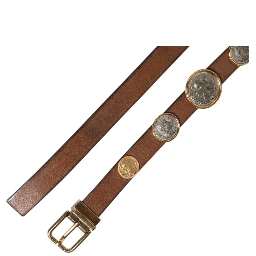 Brown Leather Gold Silver Coin Buckle Belt