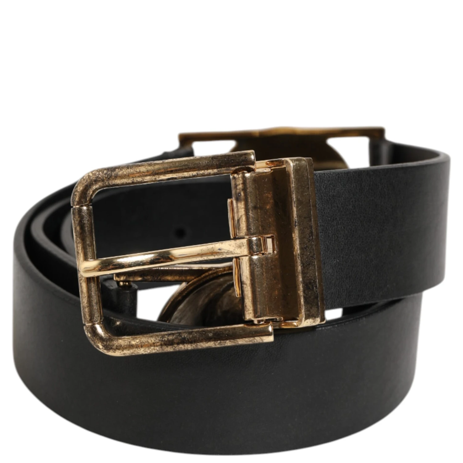 Black Leather Gold Silver Coin Buckle Belt