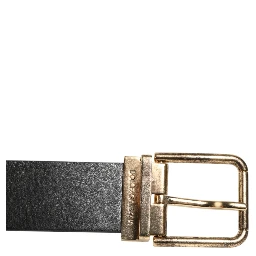Black Leather Gold Silver Coin Buckle Belt