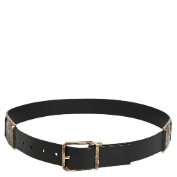 Black Leather Gold Silver Coin Buckle Belt