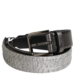Black Silver Pebbled Texture Leather Buckle Men Belt