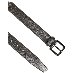 Black Silver Pebbled Texture Leather Buckle Men Belt