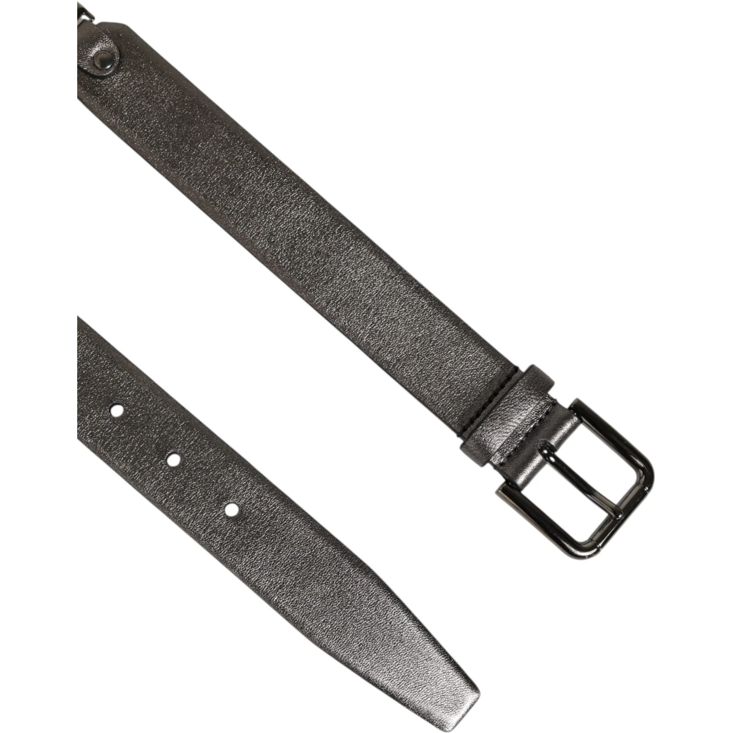 Black Silver Pebbled Texture Leather Buckle Men Belt