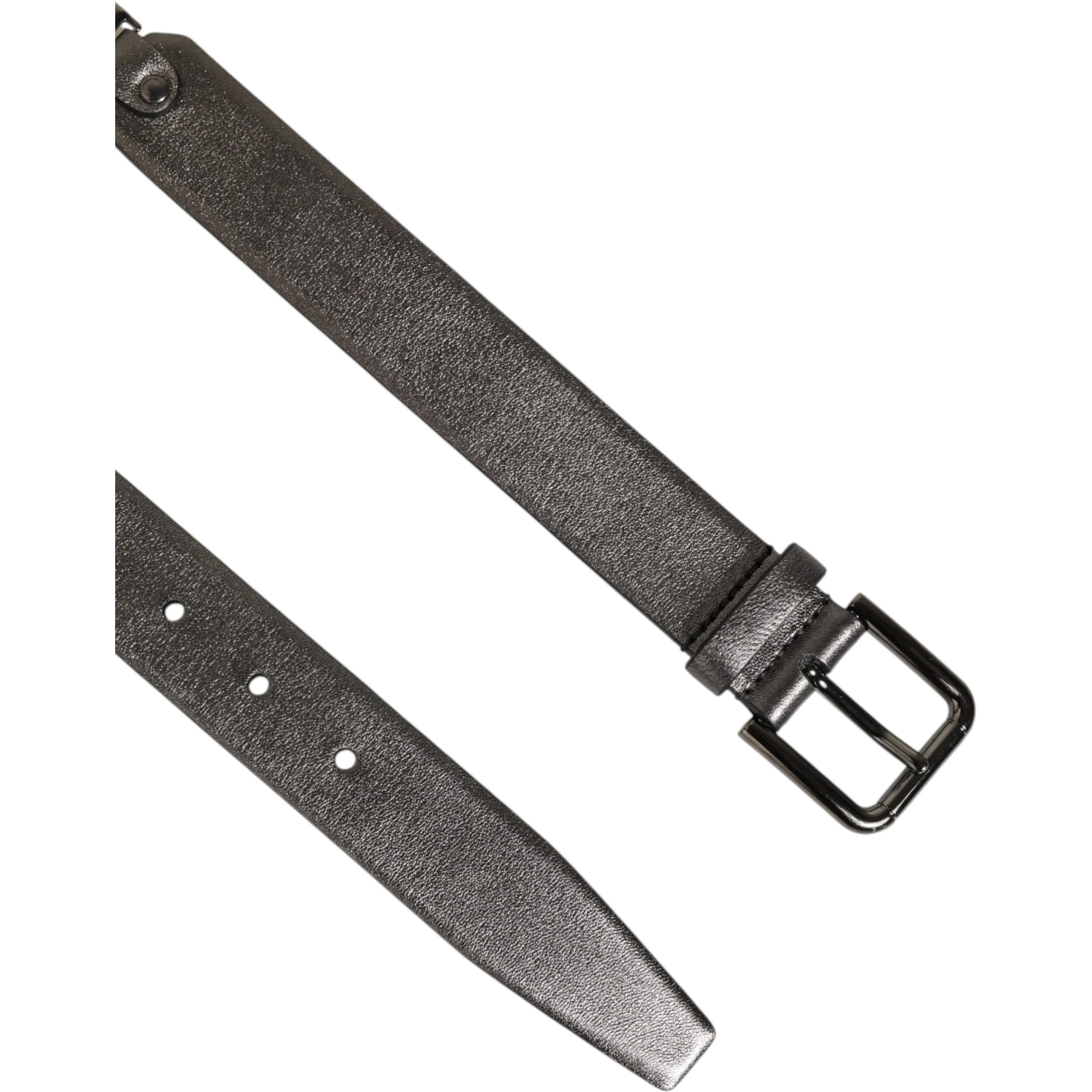 Black Silver Pebbled Texture Leather Buckle Men Belt