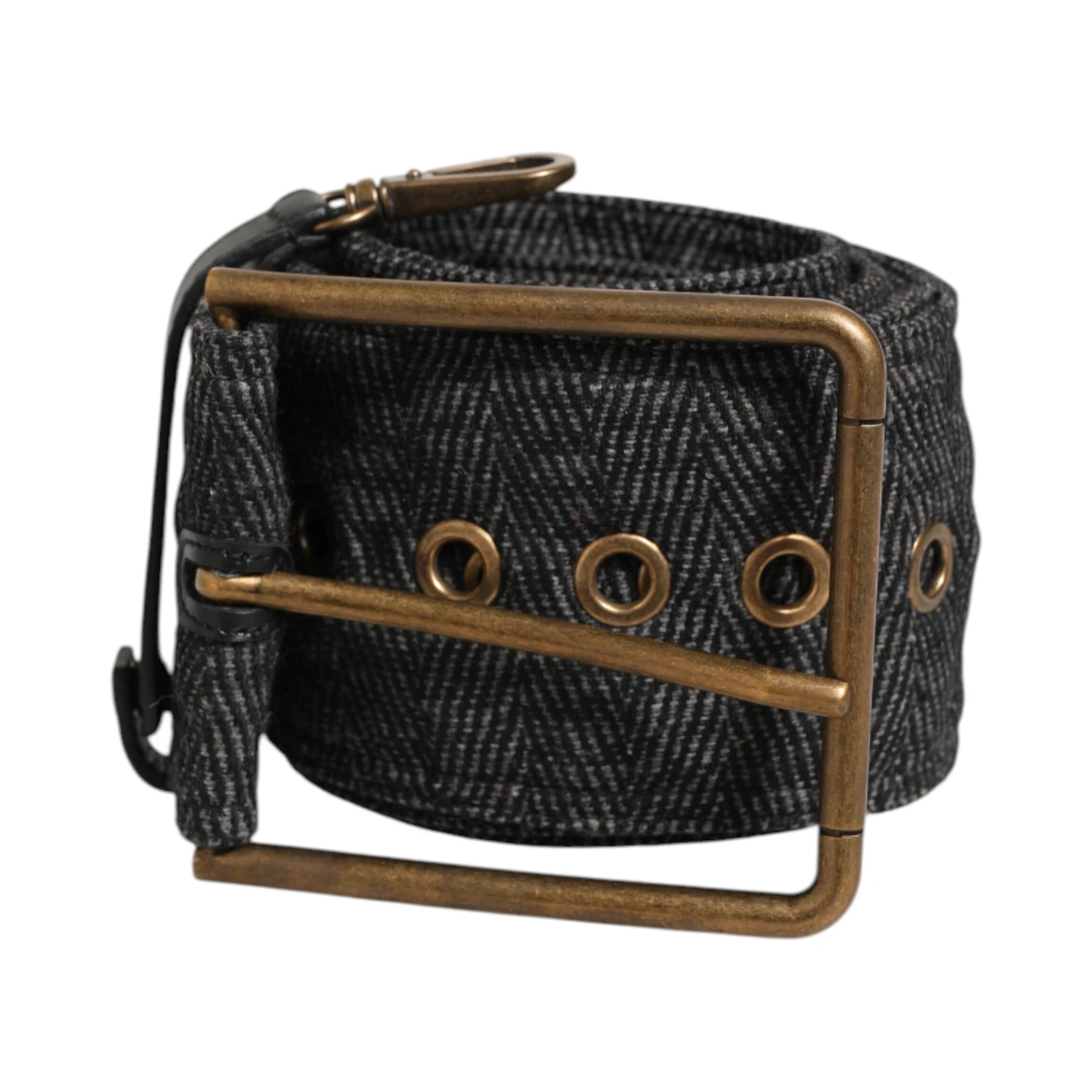 Grey Fabric Logo Plate Metal Brass Buckle Belt