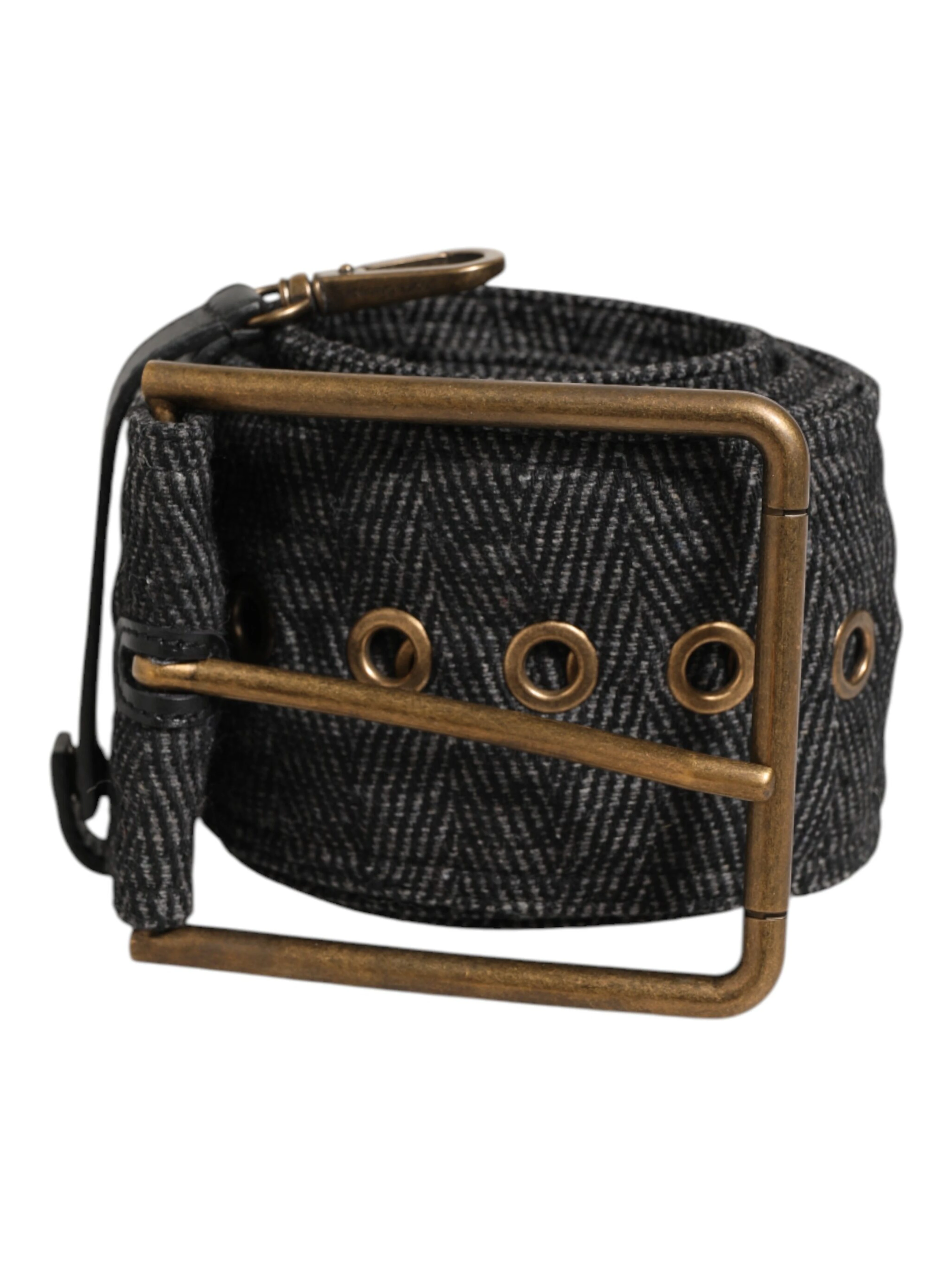 Grey Fabric Logo Plate Metal Brass Buckle Belt