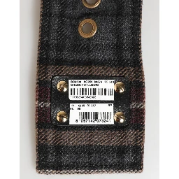 Plaid Fabric Logo Plate Brass Buckle Belt