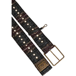 Plaid Fabric Logo Plate Brass Buckle Belt