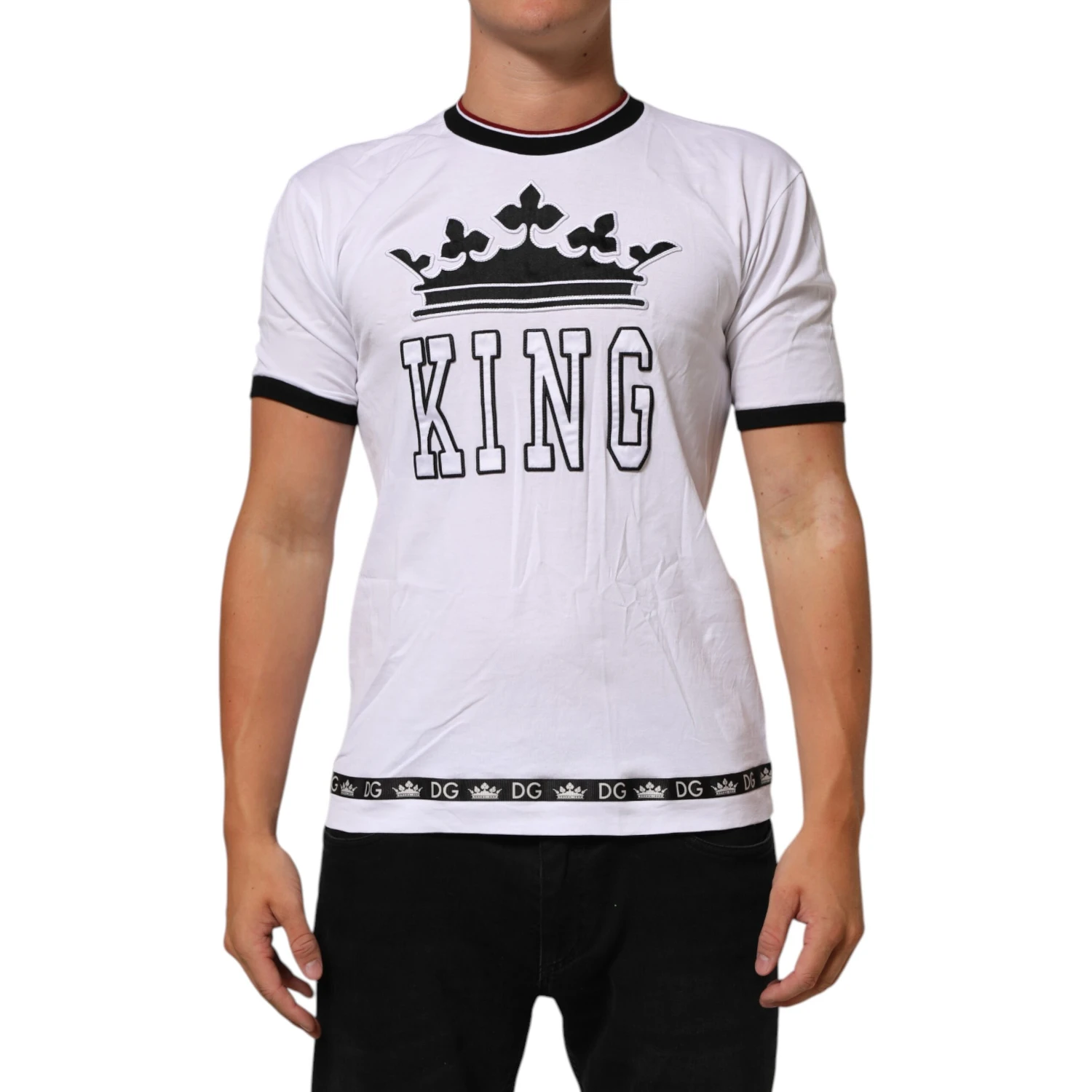 White Cotton Crown King Embroidery T-shirt