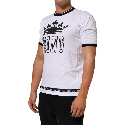 White Cotton Crown King Embroidery T-shirt