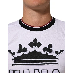 White Cotton Crown King Embroidery T-shirt