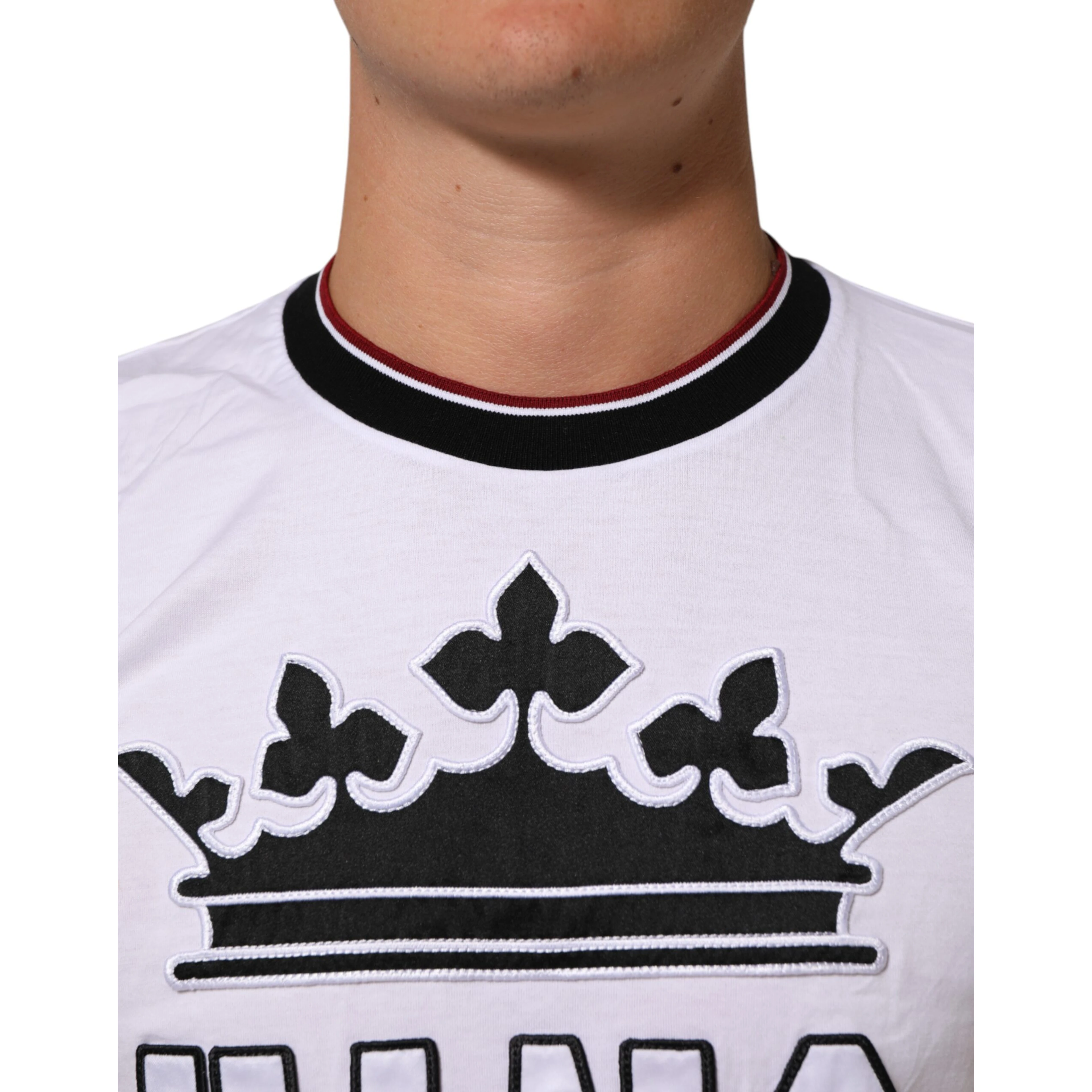 White Cotton Crown King Embroidery T-shirt