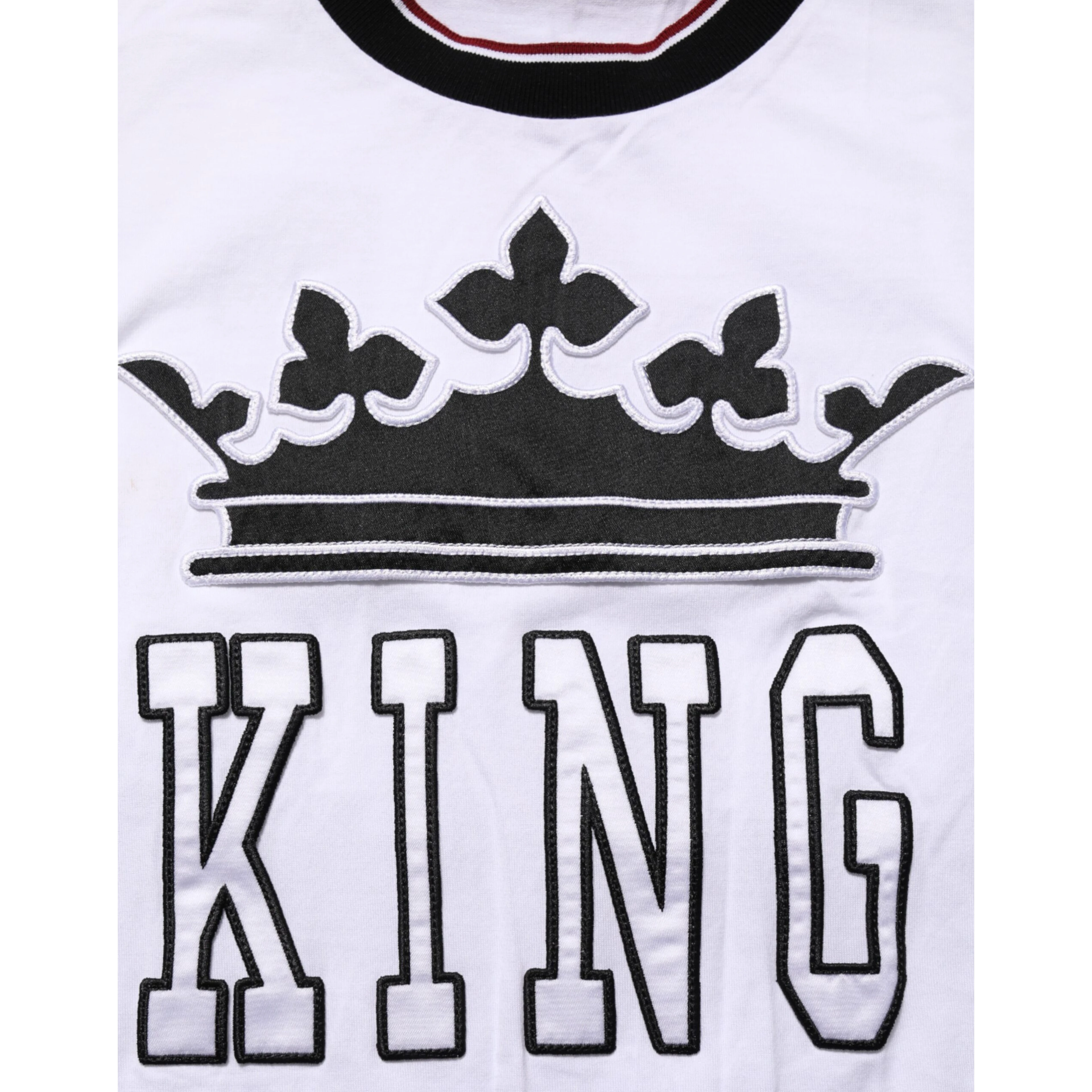 White Cotton Crown King Embroidery T-shirt