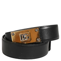 Black Leather Classic Metal Logo Buckle Belt