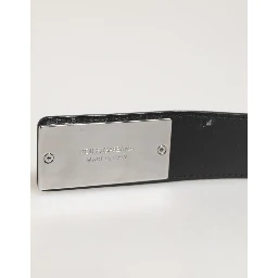 Black Leather Classic Metal Logo Buckle Belt