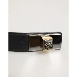 Black Leather Classic Metal Logo Buckle Belt