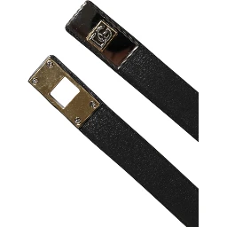 Black Leather Classic Metal Logo Buckle Belt