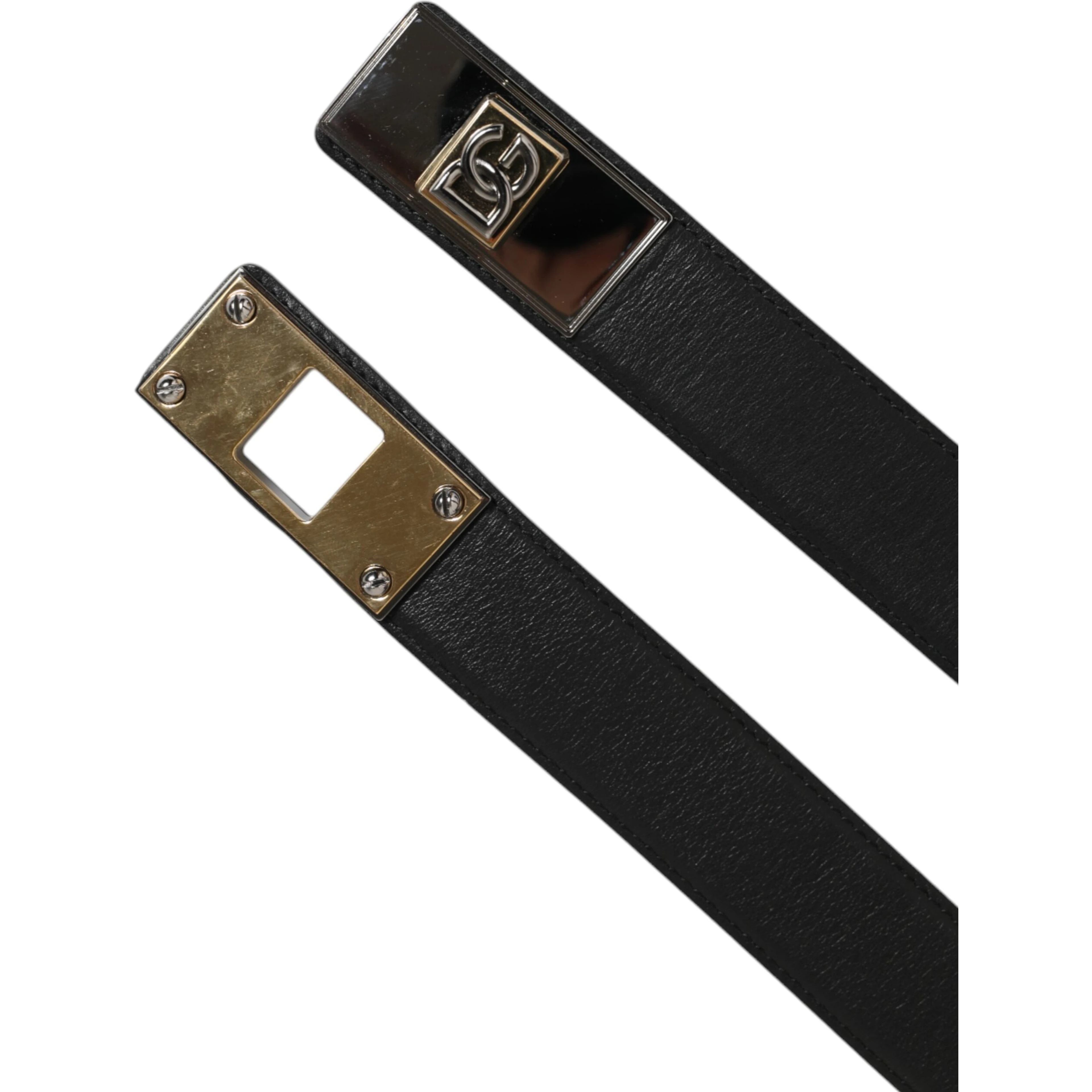 Black Leather Classic Metal Logo Buckle Belt