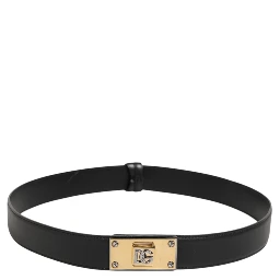 Black Leather Classic Metal Logo Buckle Belt