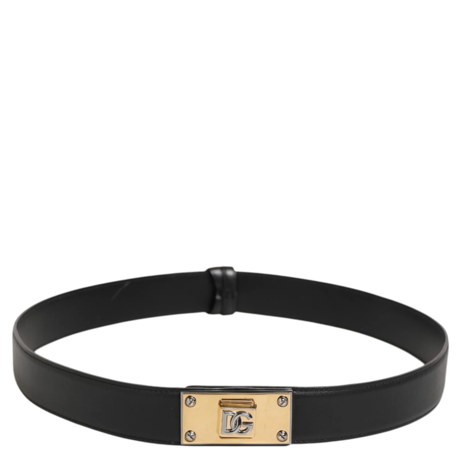 Black Leather Classic Metal Logo Buckle Belt