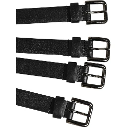 Black Leather 4-Strap Metal Multi-Buckle Belt