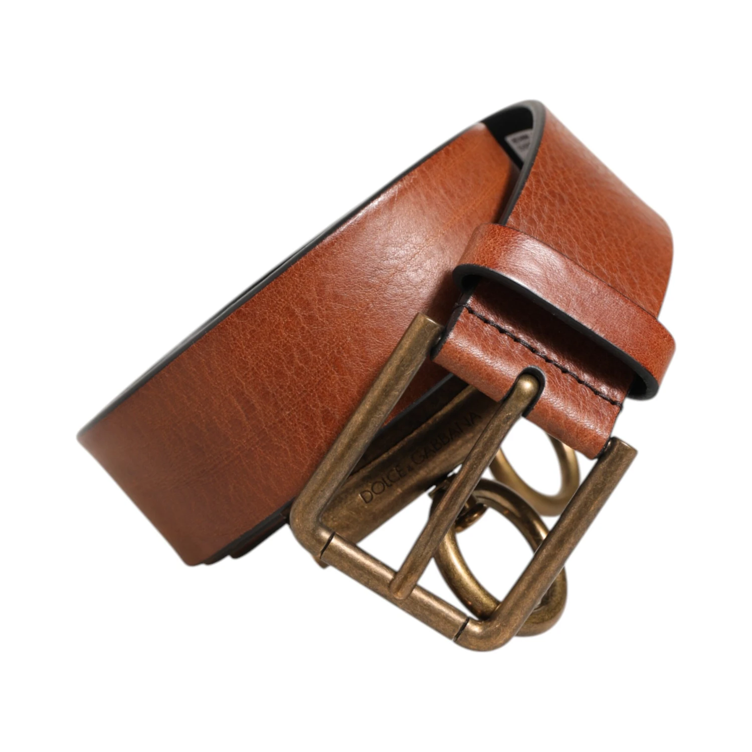 Brown Leather Side Rings Brass Buckle Belt
