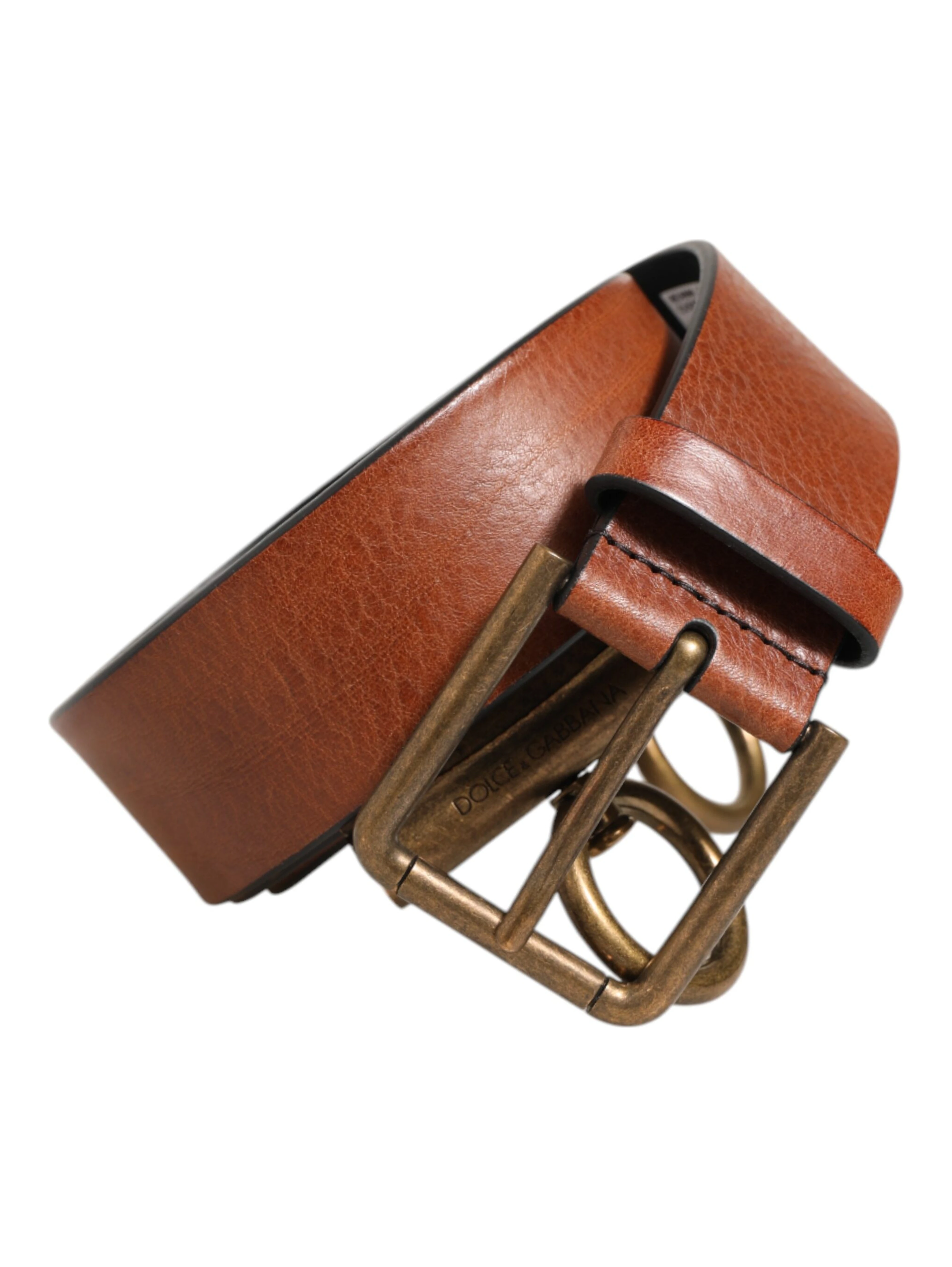 Brown Leather Side Rings Brass Buckle Belt