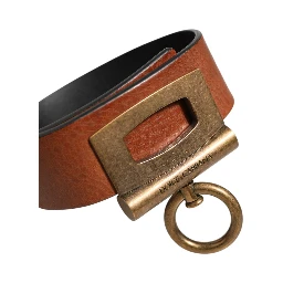 Brown Leather Side Rings Brass Buckle Belt