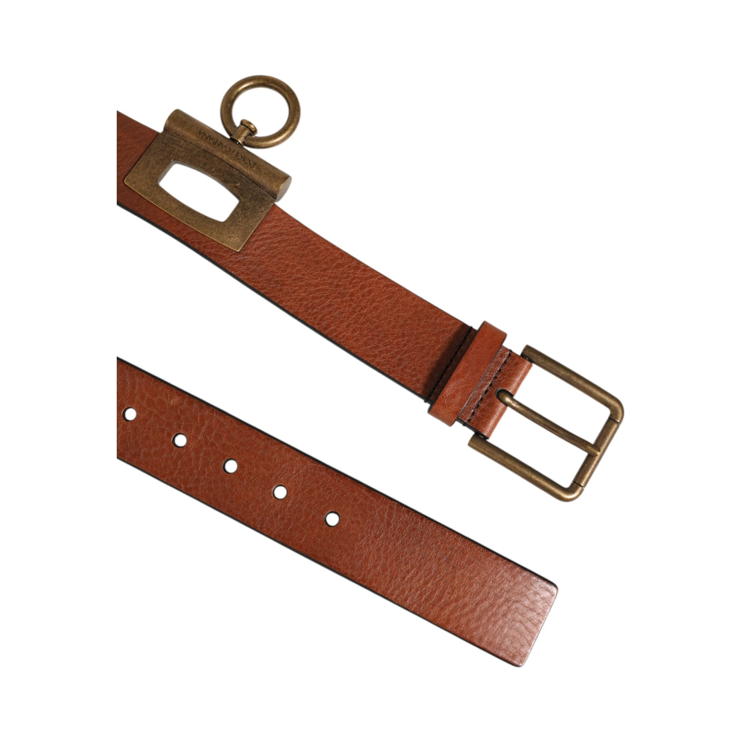 Brown Leather Side Rings Brass Buckle Belt