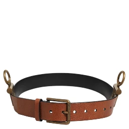 Brown Leather Side Rings Brass Buckle Belt