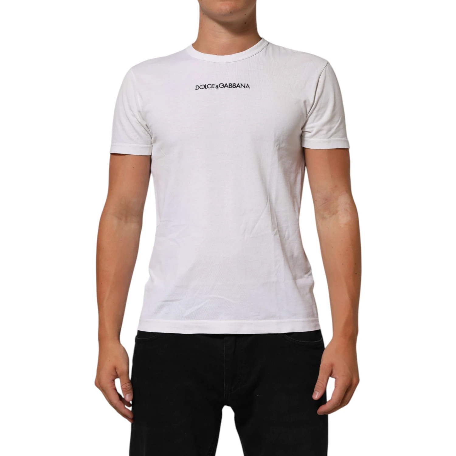 White Logo Print Cotton Crew Neck Men T-shirt