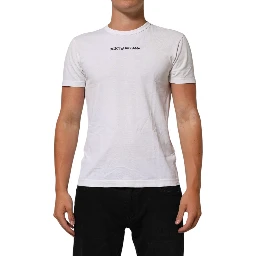 White Logo Print Cotton Crew Neck Men T-shirt