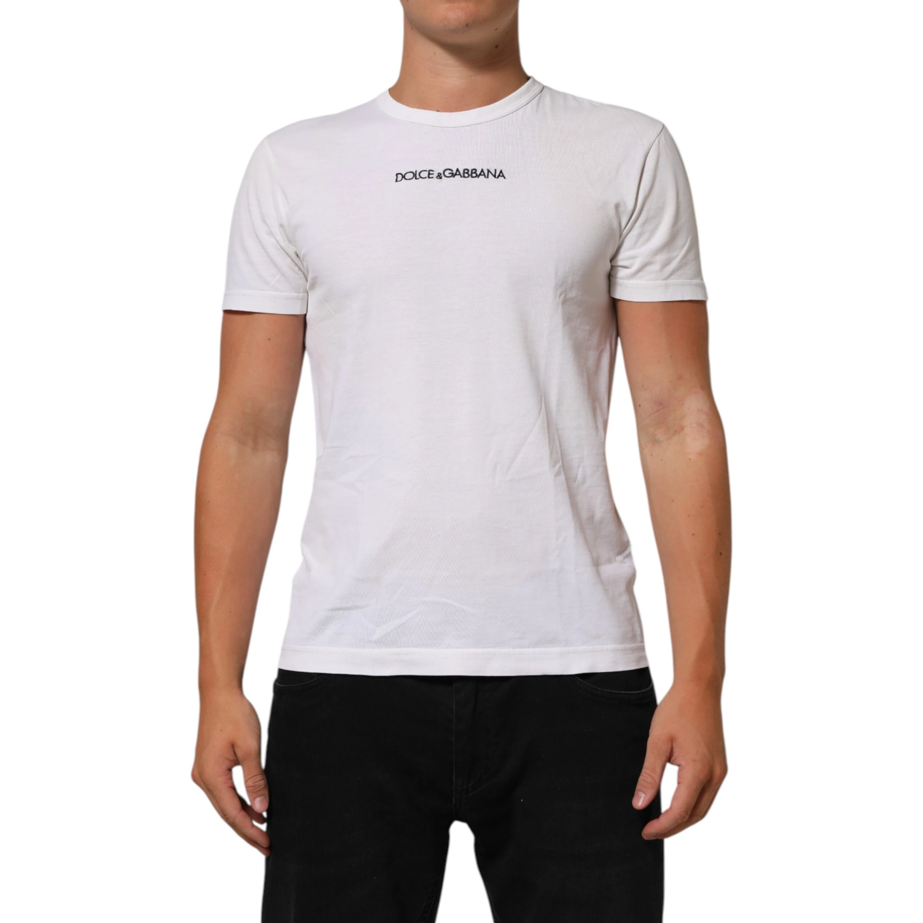 White Logo Print Cotton Crew Neck Men T-shirt