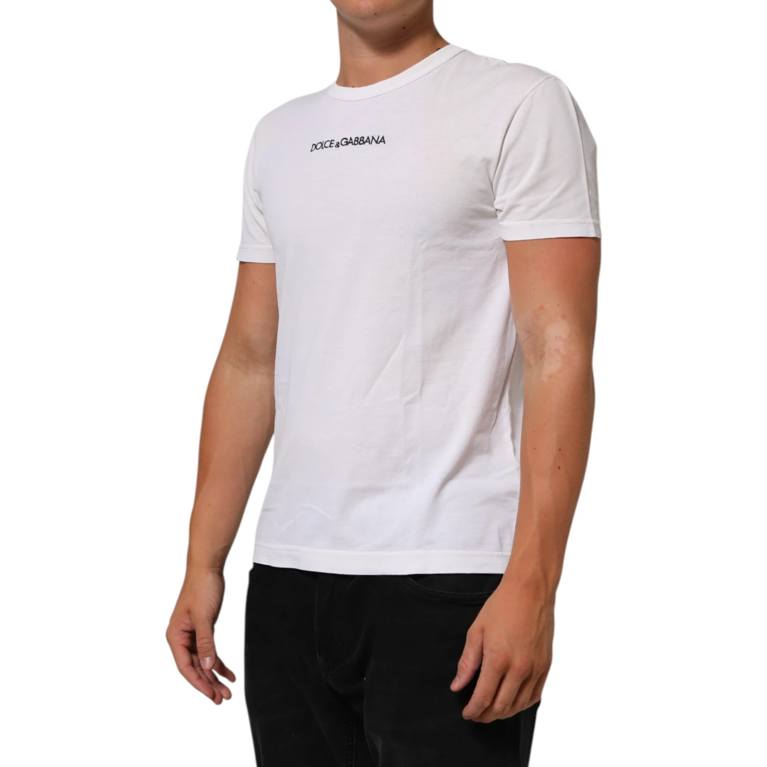 White Logo Print Cotton Crew Neck Men T-shirt