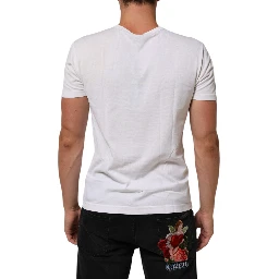 White Logo Print Cotton Crew Neck Men T-shirt