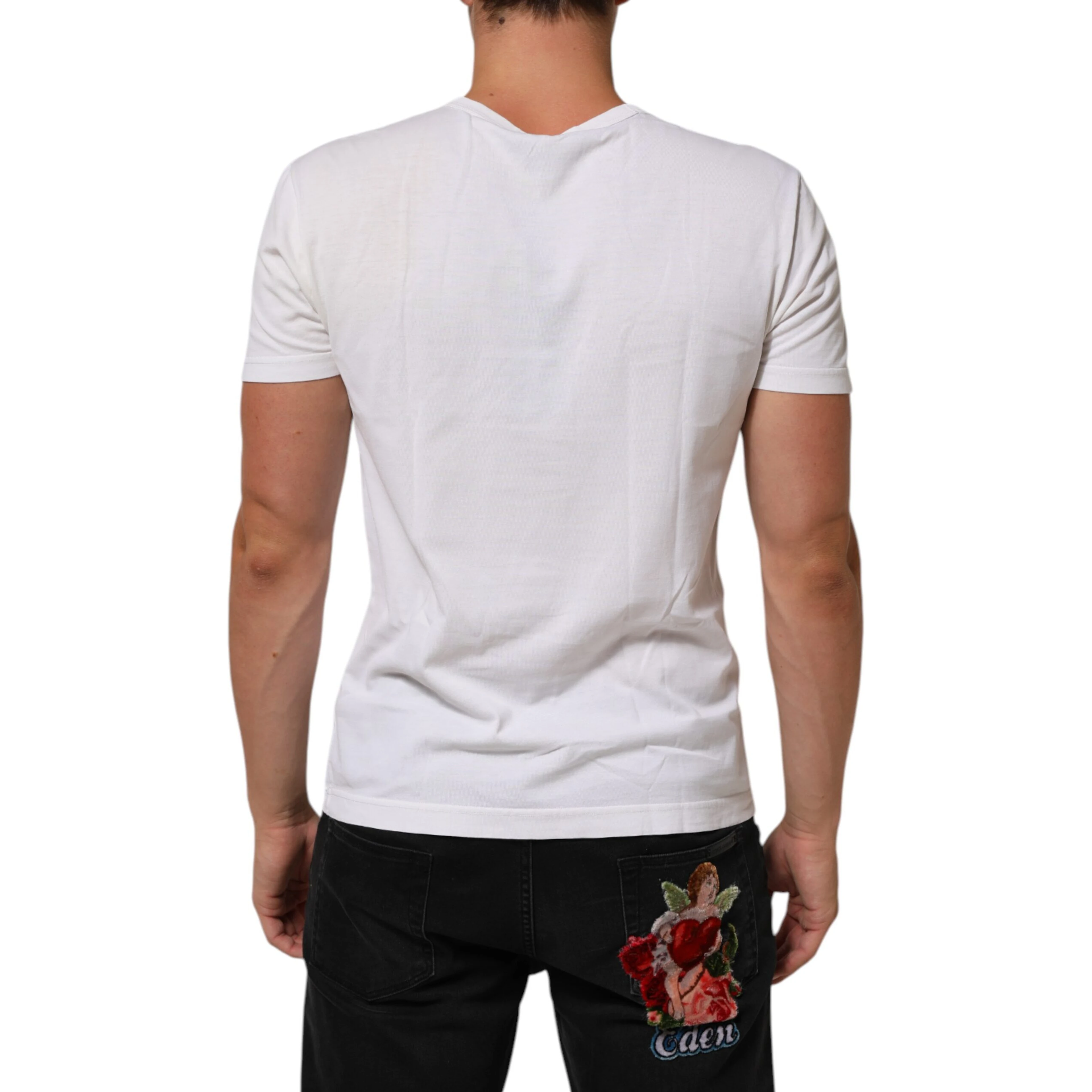 White Logo Print Cotton Crew Neck Men T-shirt