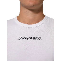 White Logo Print Cotton Crew Neck Men T-shirt